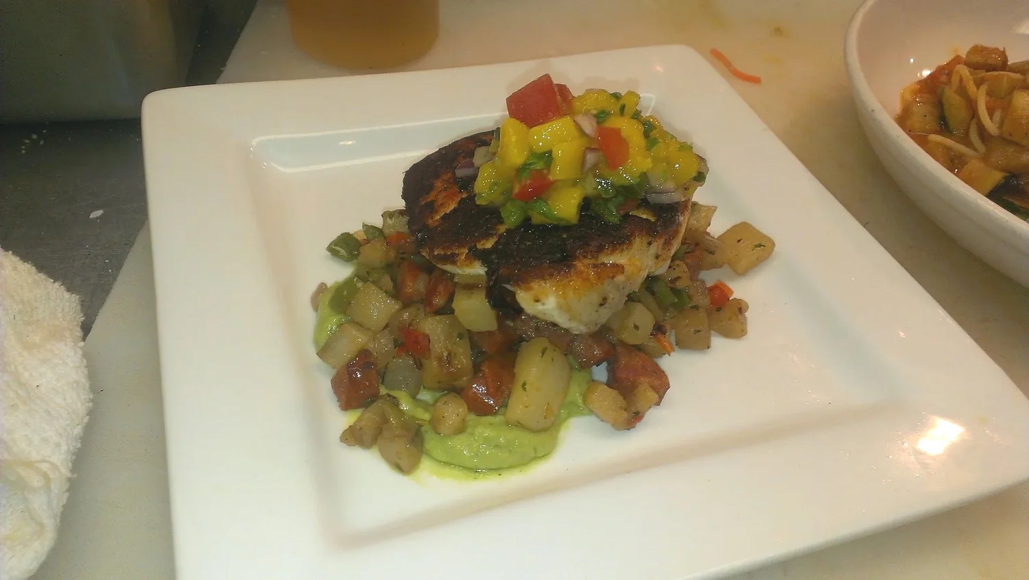 Red Fish, Pineapple Salsa, Avocado Mousse